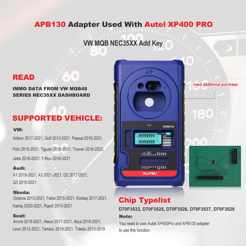AUTEL APB130 Adapter work with XP400 PRO Read IMMO Date from VW MQ48 Series NEC35XX Dashboard for IM608 IM508 IM508S AUTEL