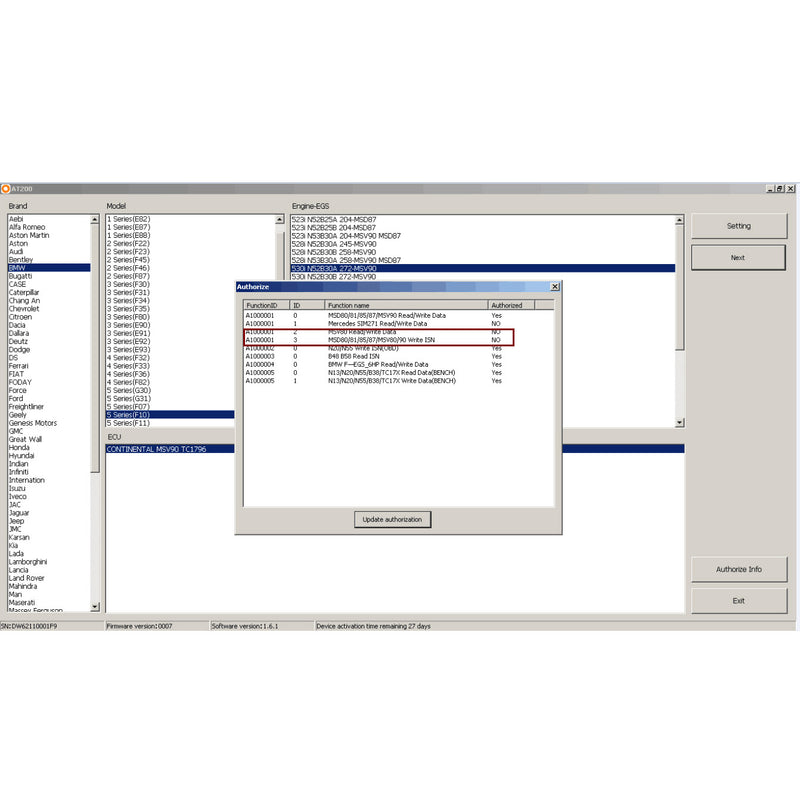 AT-200 Update for BMW MSD80MSD81MSD85MSD87MSV80MSV90 Write ISN and MSV80 ReadWrite ISN, Backup and Restore Data